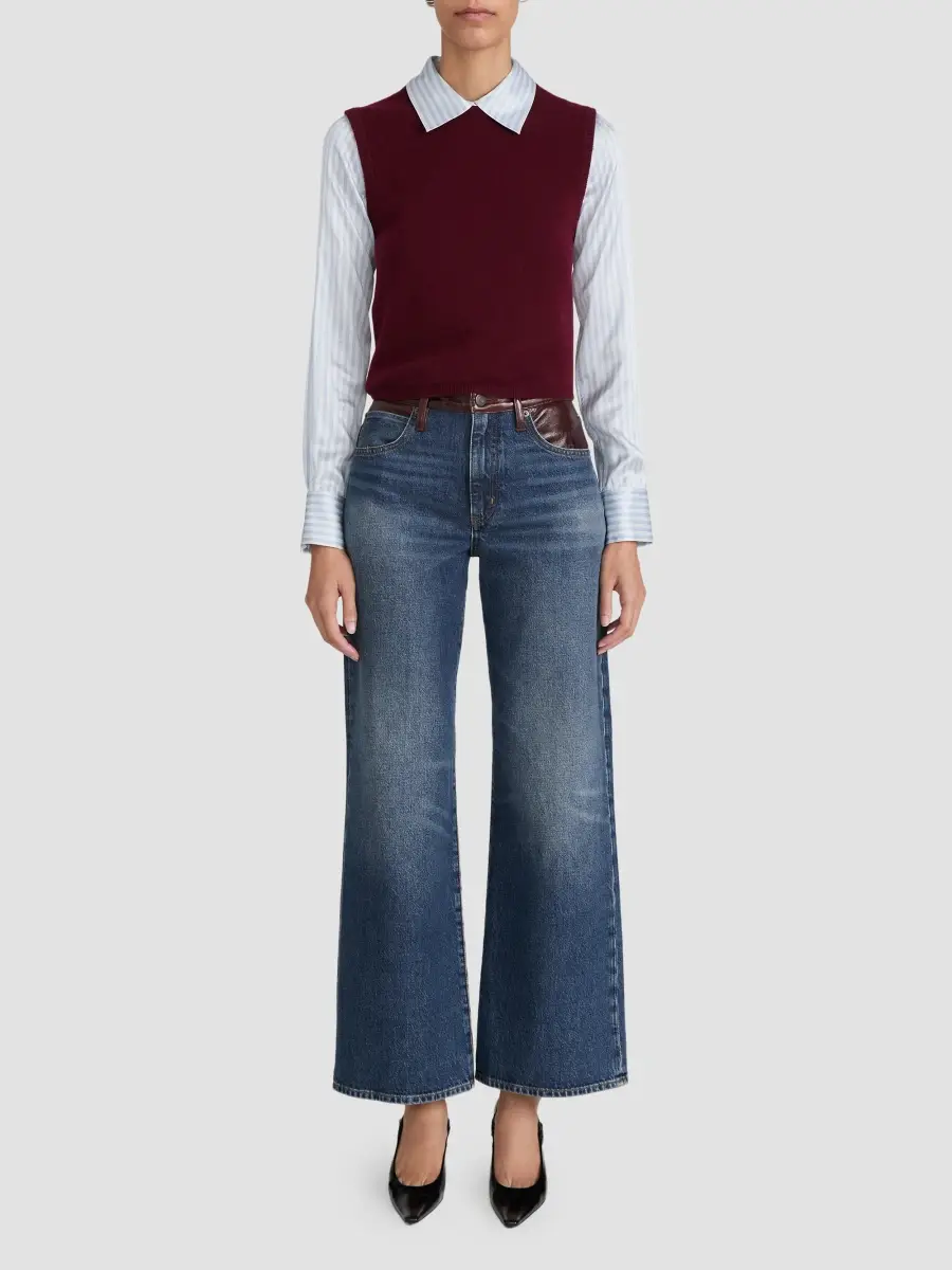 Frame Women's The Leather Contrast Swing Wide-Leg Jeans | Thumbnail 2