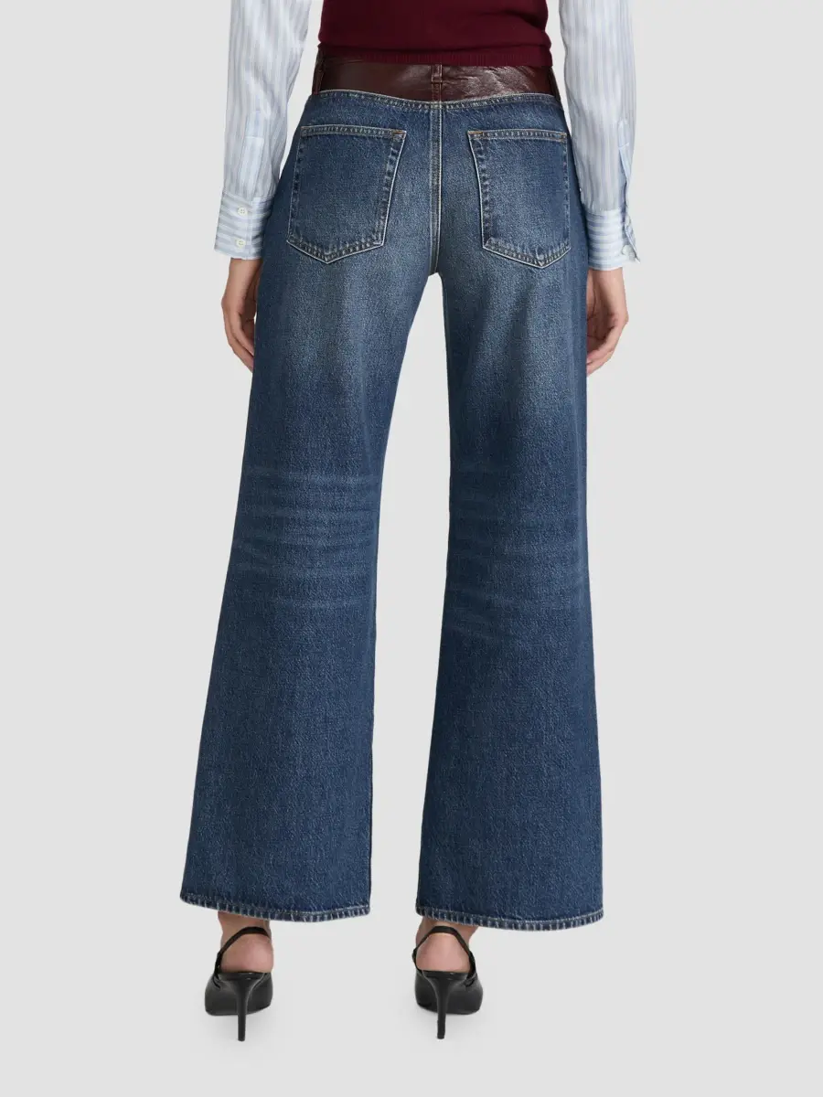 Frame Women's The Leather Contrast Swing Wide-Leg Jeans | Thumbnail 3