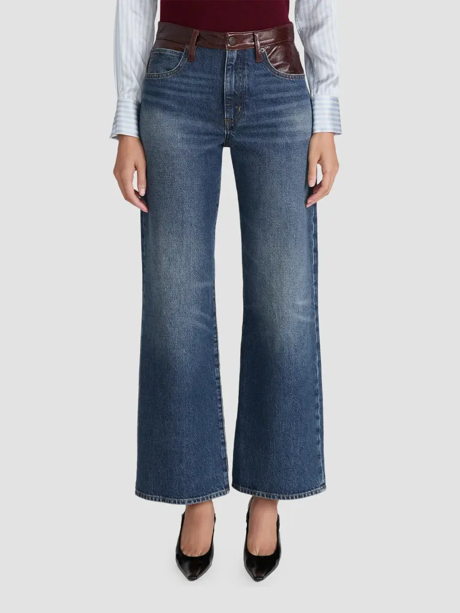 Frame Women's The Leather Contrast Swing Wide-Leg Jeans | Thumbnail 4