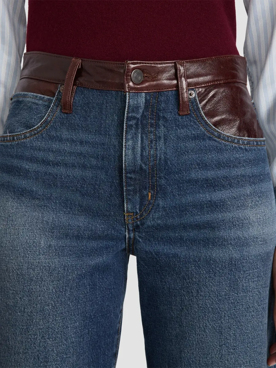Frame Women's The Leather Contrast Swing Wide-Leg Jeans | Thumbnail 5