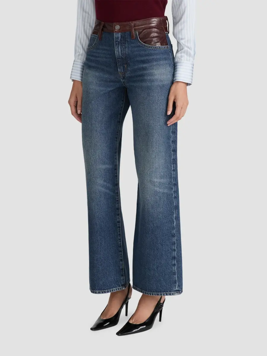 Frame Women's The Leather Contrast Swing Wide-Leg Jeans | Thumbnail 6