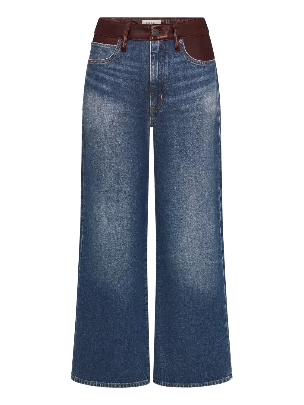 Frame Women's The Leather Contrast Swing Wide-Leg Jeans
