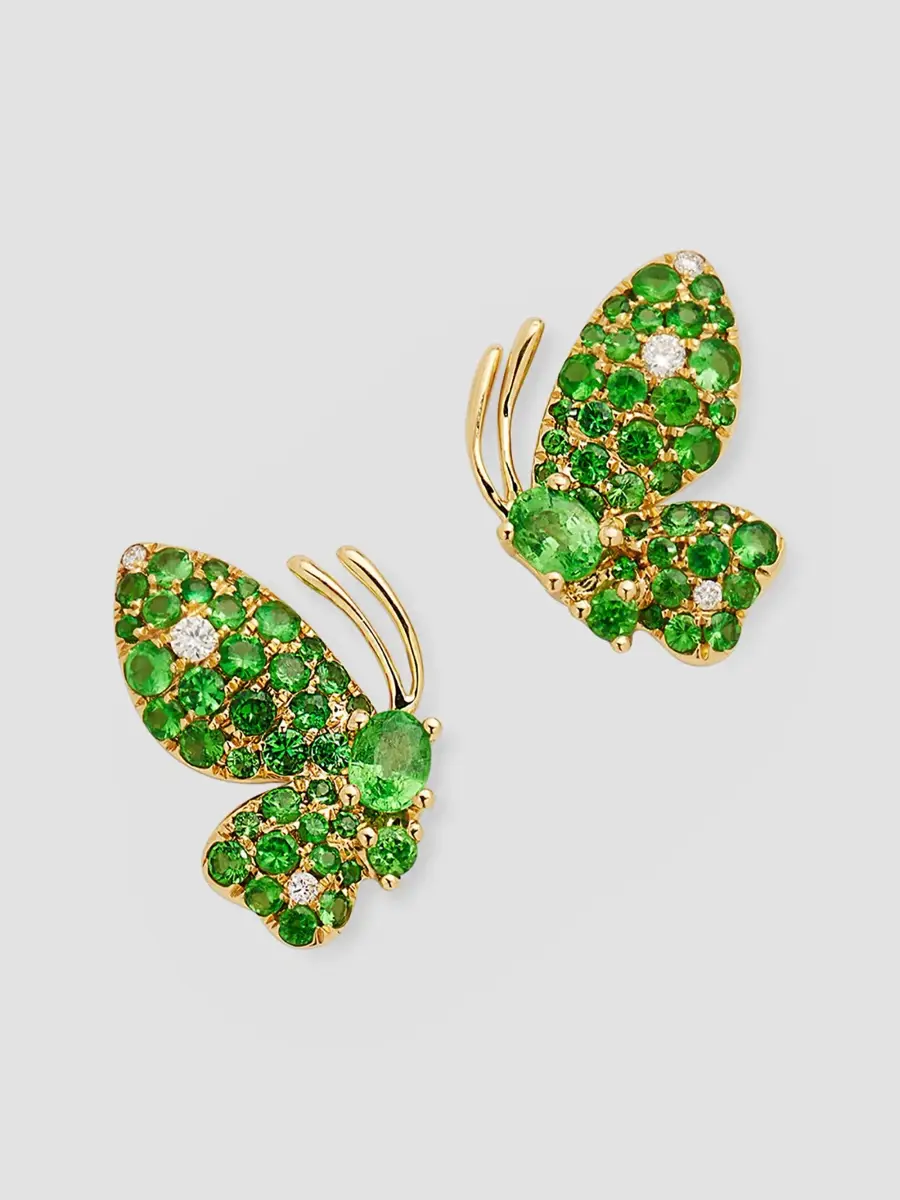 STEFERE Women's Butterfly 18K Yellow Gold, Green Garnet & 0.06 TCW Diamond Stud Earrings | Thumbnail 3 STEFERE Women's Butterfly 18K Yellow Gold, Green Garnet & 0.06 TCW Diamond Stud Earrings | Thumbnail 3
