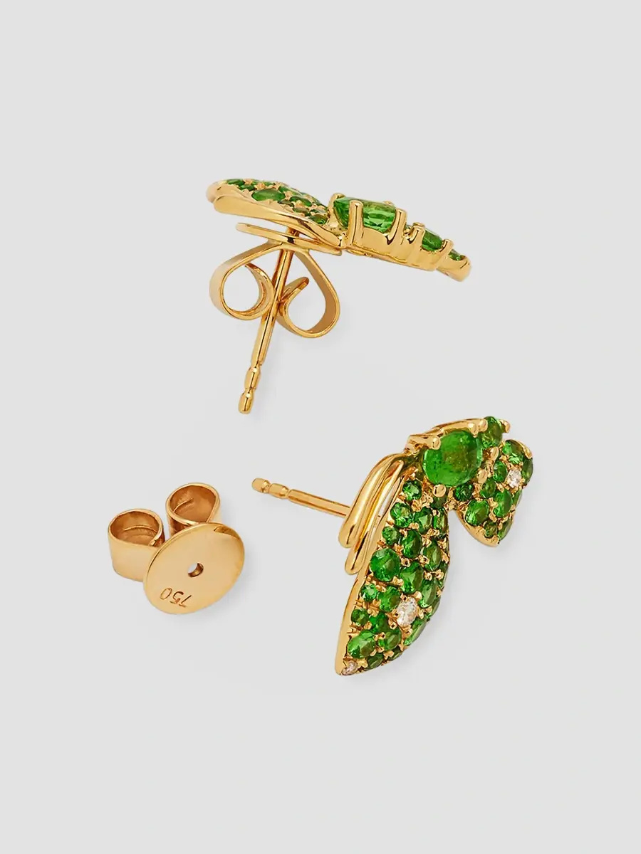 STEFERE Women's Butterfly 18K Yellow Gold, Green Garnet & 0.06 TCW Diamond Stud Earrings | Thumbnail 4 STEFERE Women's Butterfly 18K Yellow Gold, Green Garnet & 0.06 TCW Diamond Stud Earrings | Thumbnail 4