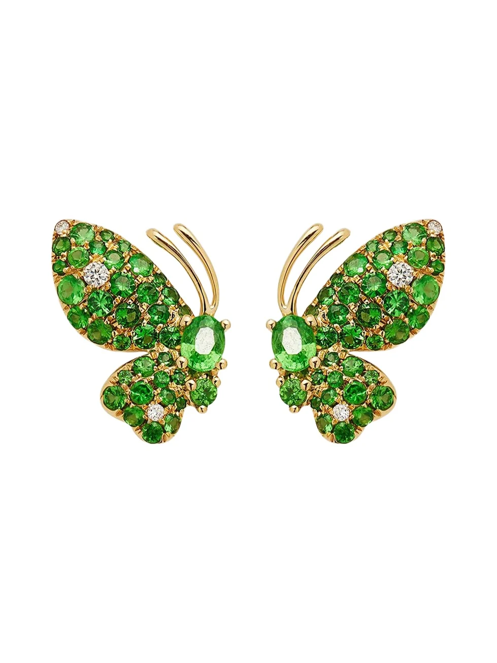 Women's Butterfly 18K Yellow Gold, Green Garnet & 0.06 TCW Diamond Stud Earrings Women's Butterfly 18K Yellow Gold, Green Garnet & 0.06 TCW Diamond Stud Earrings