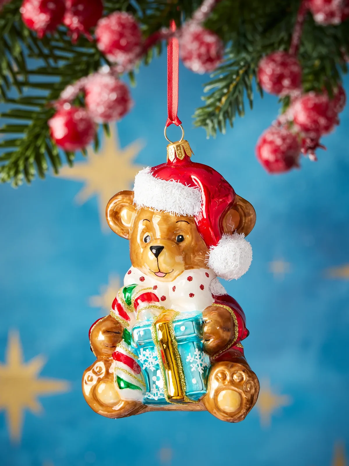 Exclusively Ours Bowtie Teddy Bear & Gifts Glass Ornament