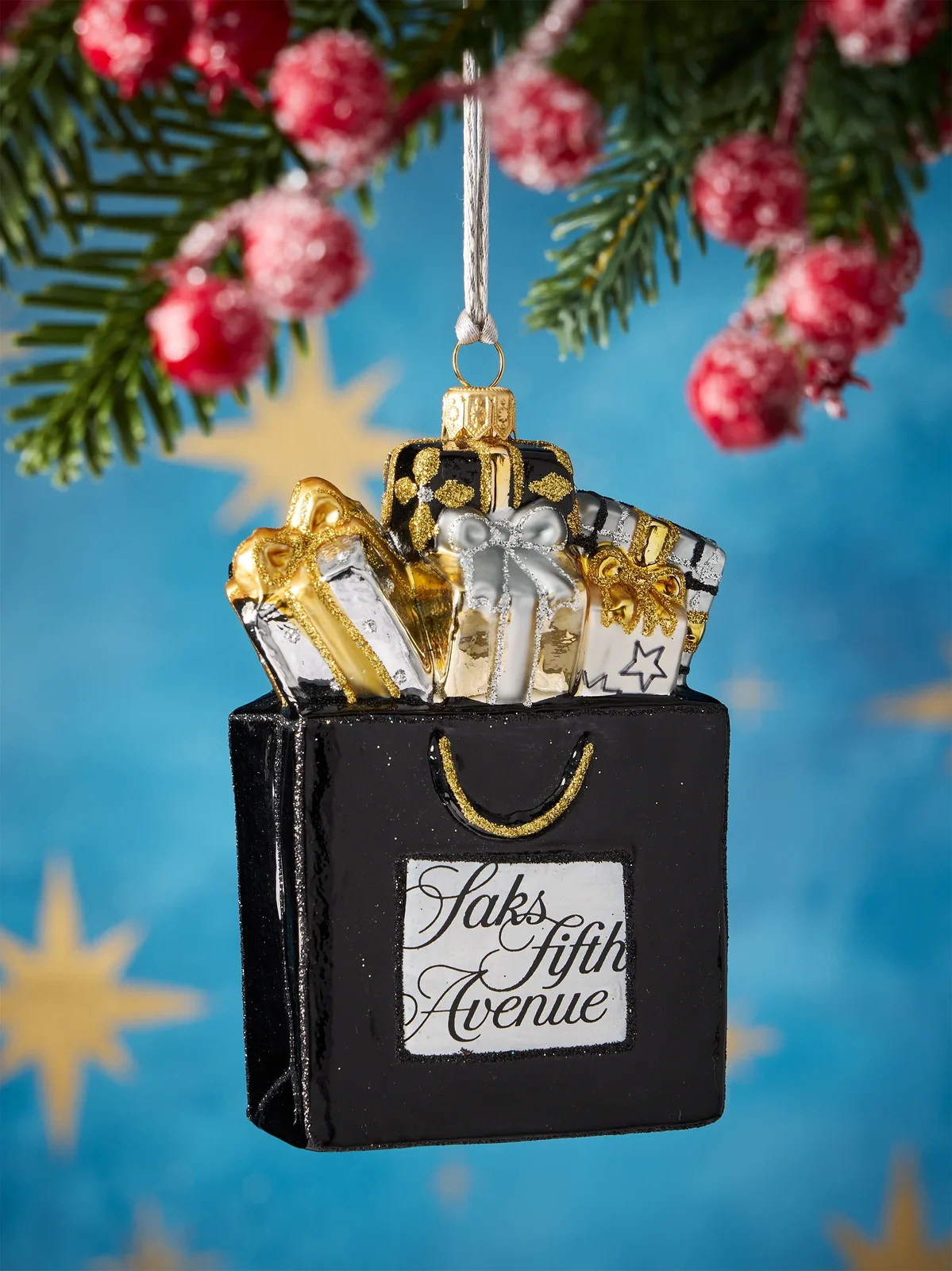 Saks Fifth Avenue Shopping Bag Glass Ornament