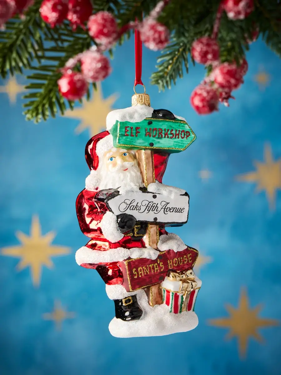 Glassware Art Studio Road Sign Santa Glass Ornament