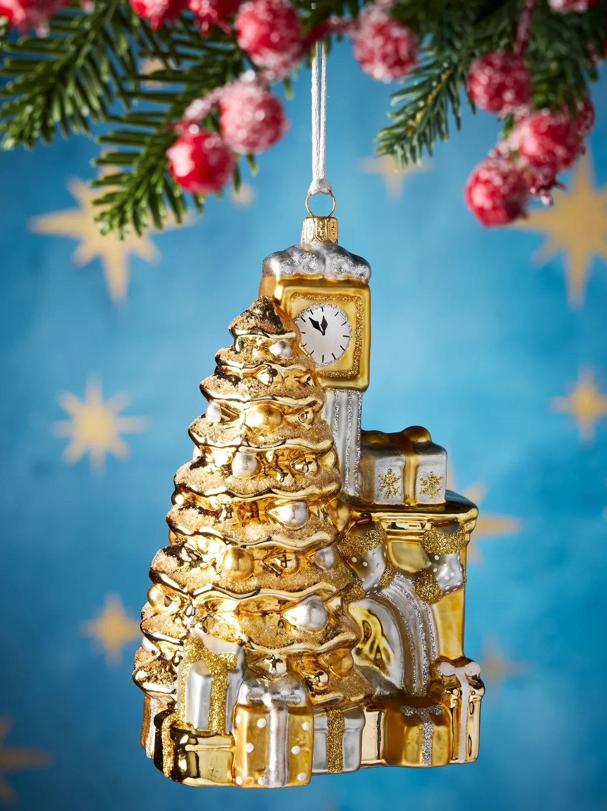 Exclusively Ours Tree, Clock & Fireplace Glass Ornament