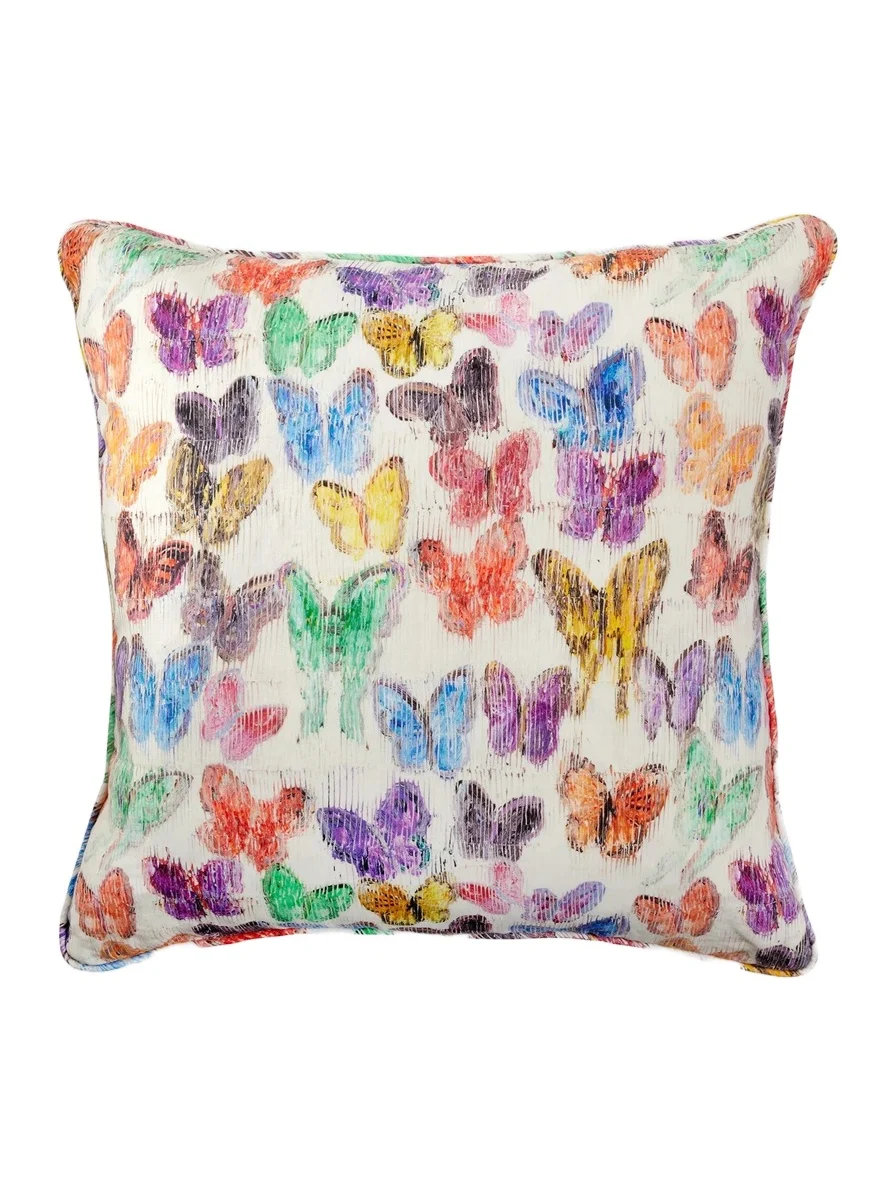 Hunt Slonem Spring Butterflies Linen-Blend Pillow