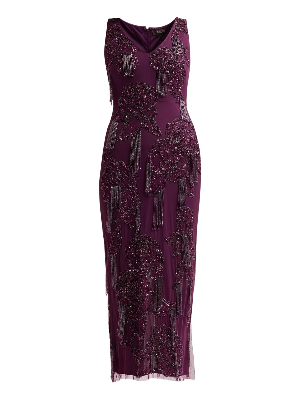THEIA Women's Iliana Beaded Fringed Maxi Dress