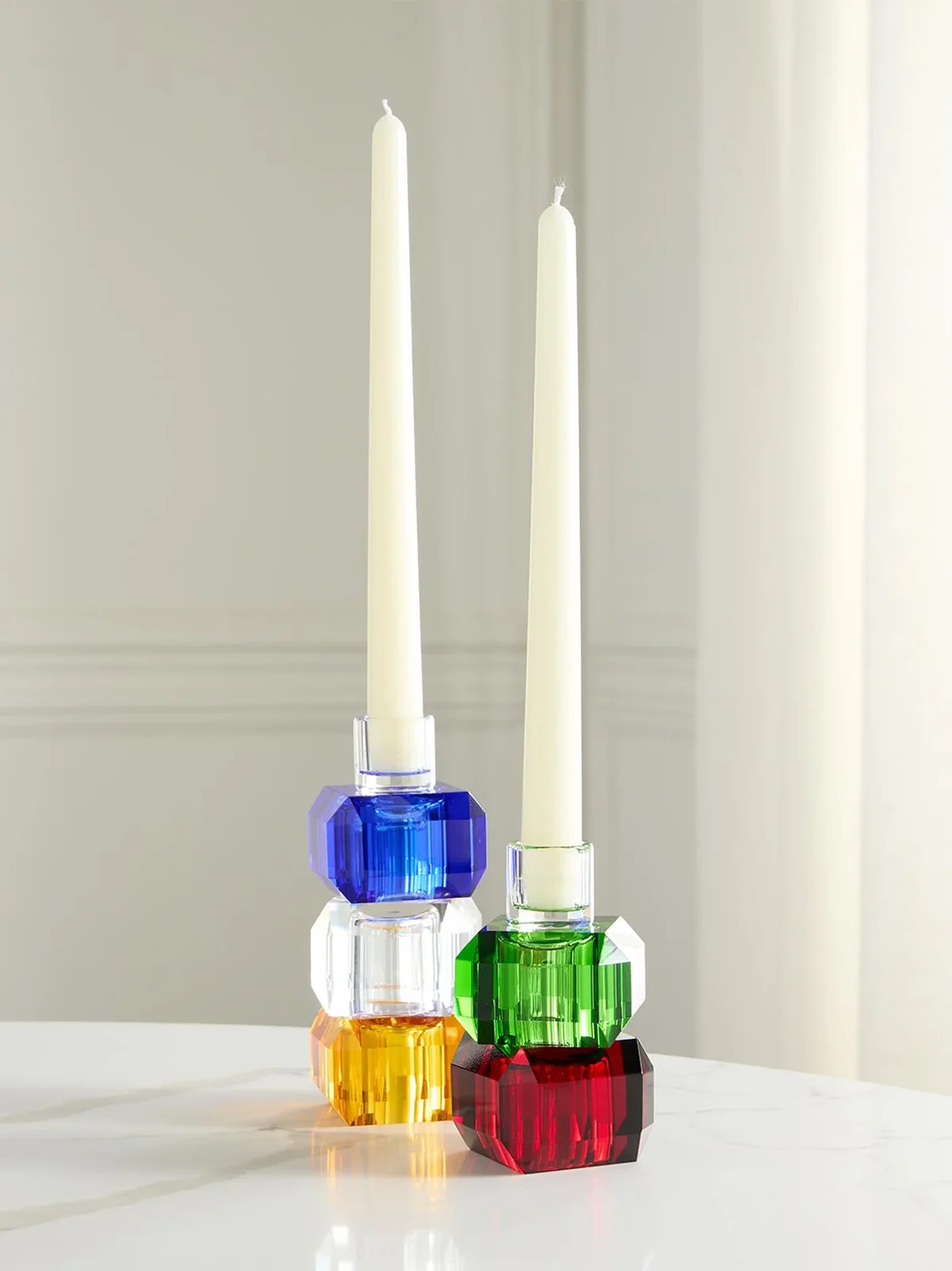 Tizo Amber Crystal 5-Piece Stackable Candleholder Set