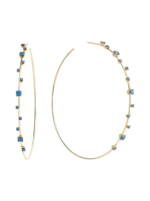 Women's 14K Yellow Gold & Blue Diamond Hoop Earrings