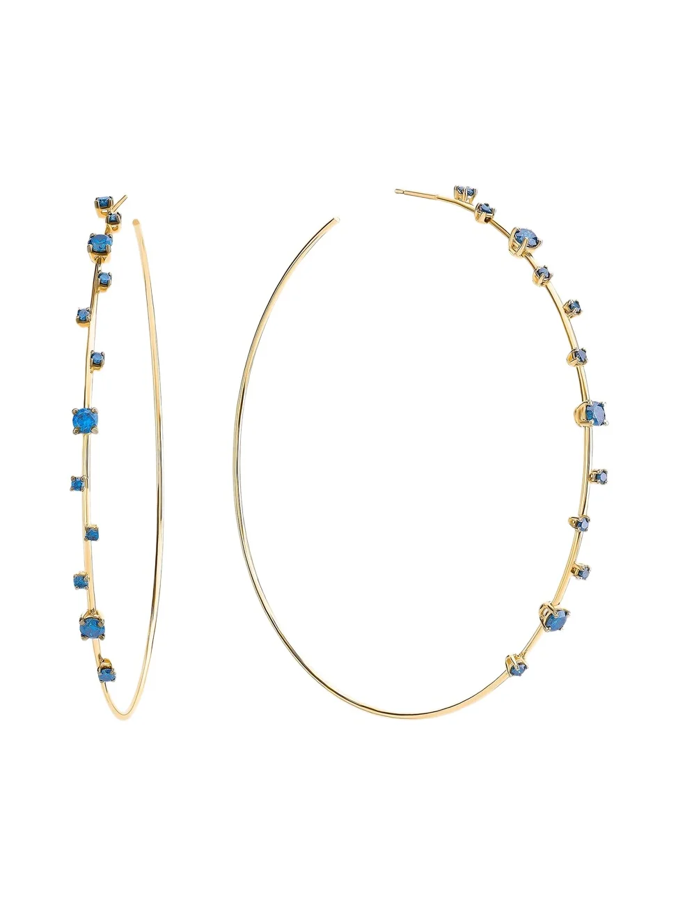 Lana Women's 14K Yellow Gold & Blue Diamond Hoop Earrings