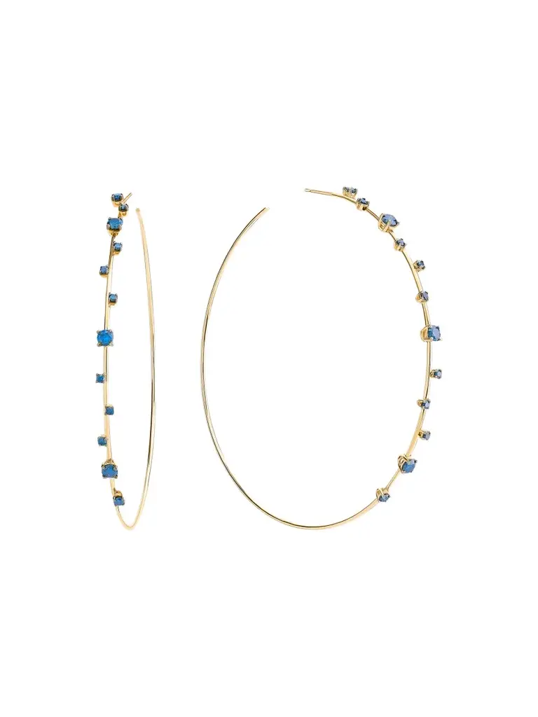 Lana Women's 14K Yellow Gold & Blue Diamond Hoop Earrings