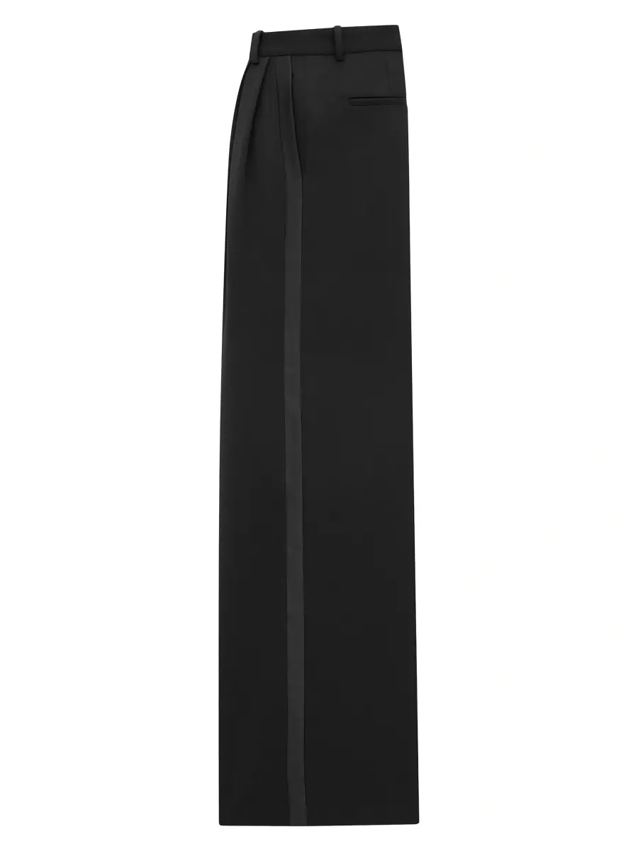 Saint Laurent Men's Wide-Leg Tuxedo Pants in Grain De Poudre | Thumbnail 2