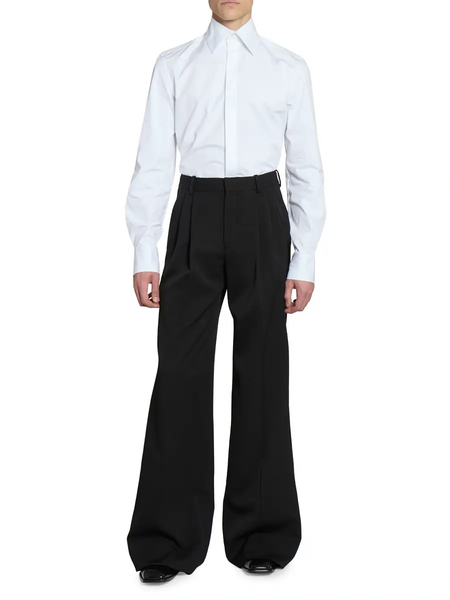 Saint Laurent Men's Wide-Leg Tuxedo Pants in Grain De Poudre | Thumbnail 3