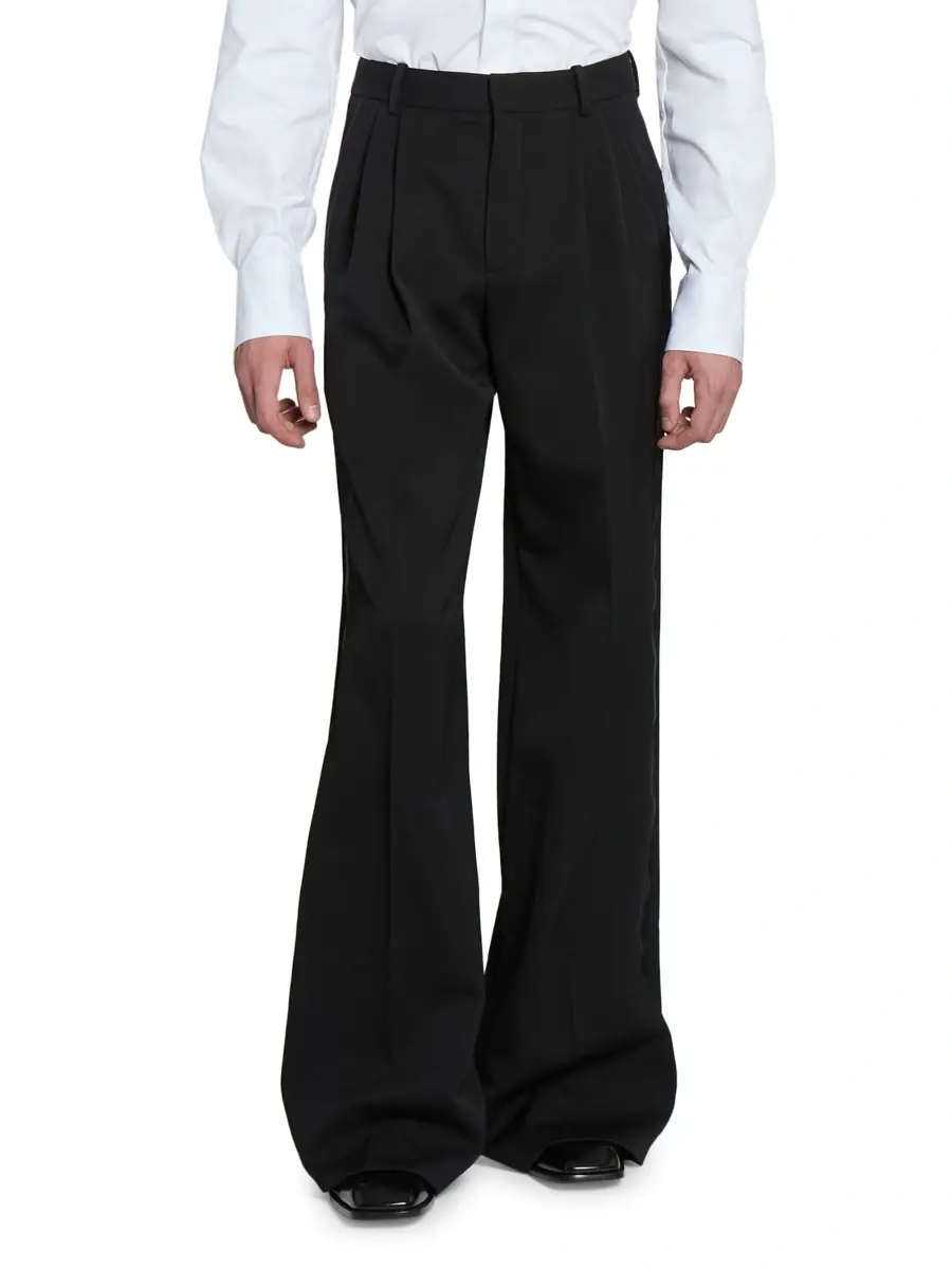 Saint Laurent Men's Wide-Leg Tuxedo Pants in Grain De Poudre | Thumbnail 4
