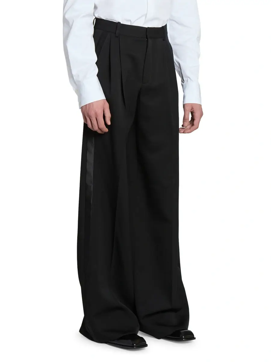 Saint Laurent Men's Wide-Leg Tuxedo Pants in Grain De Poudre | Thumbnail 5
