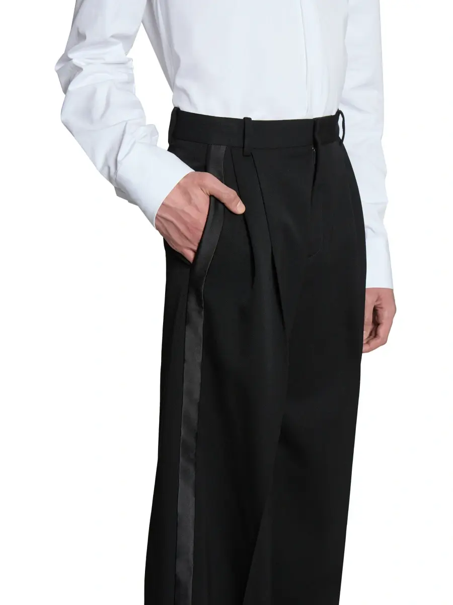Saint Laurent Men's Wide-Leg Tuxedo Pants in Grain De Poudre | Thumbnail 7