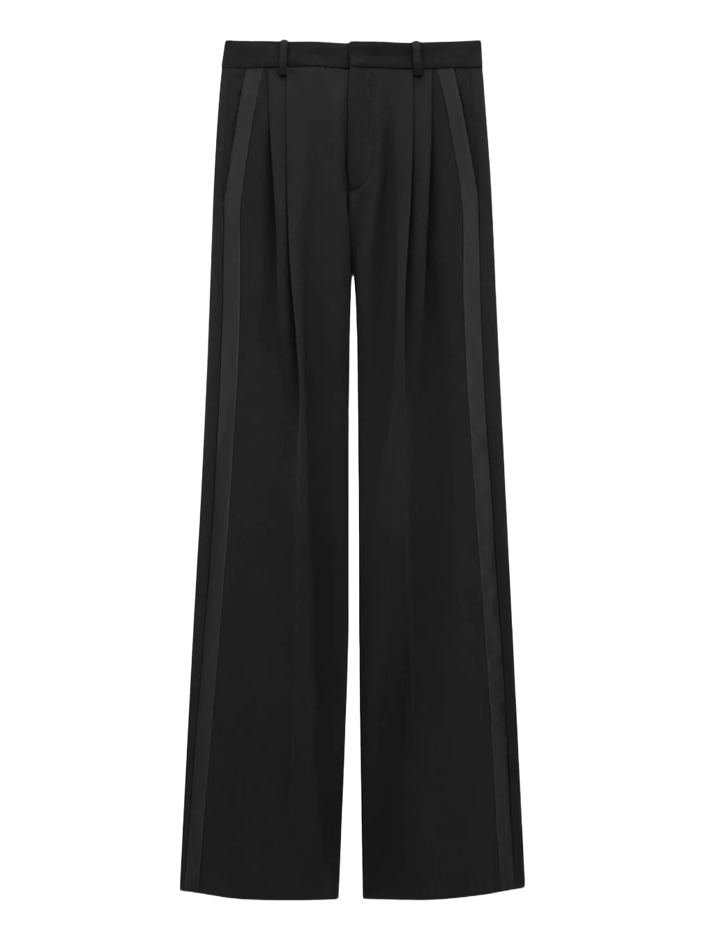 Saint Laurent Men's Wide-Leg Tuxedo Pants in Grain De Poudre