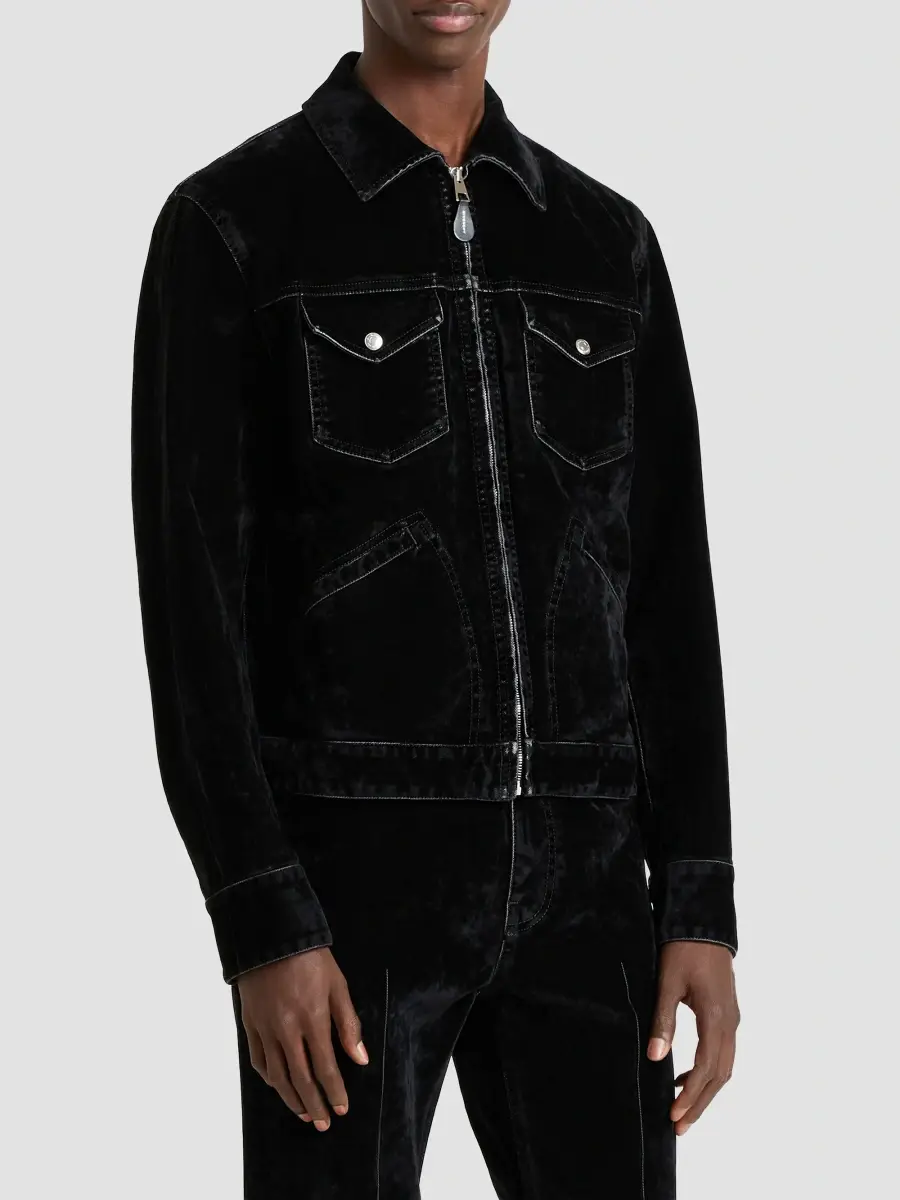 Givenchy Men's Zipped Jacket in Velvet Effect Denim | Thumbnail 3 Givenchy Men's Zipped Jacket in Velvet Effect Denim | Thumbnail 3