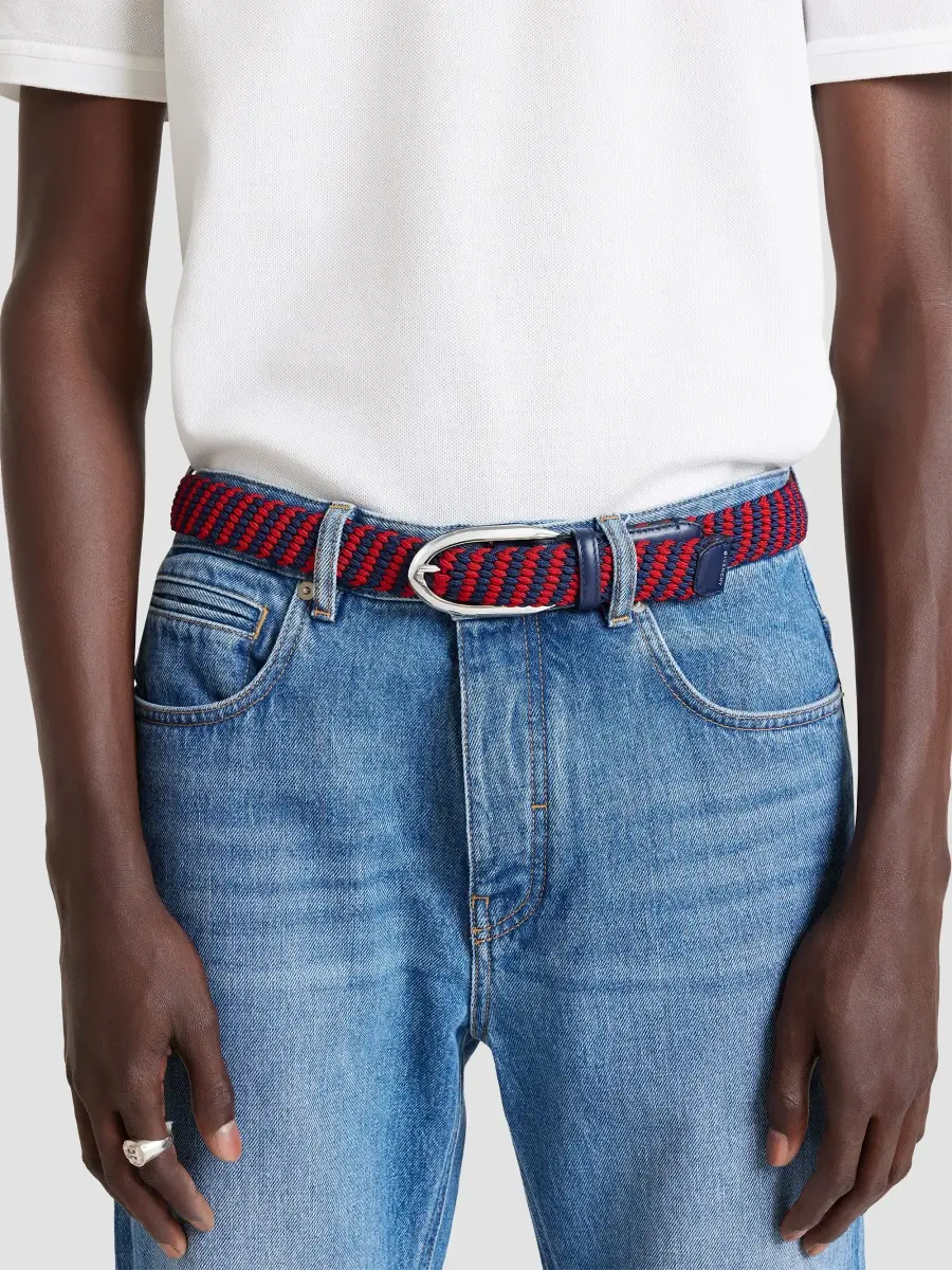 Givenchy Men's Pinch Bicolor Braided Belt in Webbing - Navy Red | Thumbnail 2