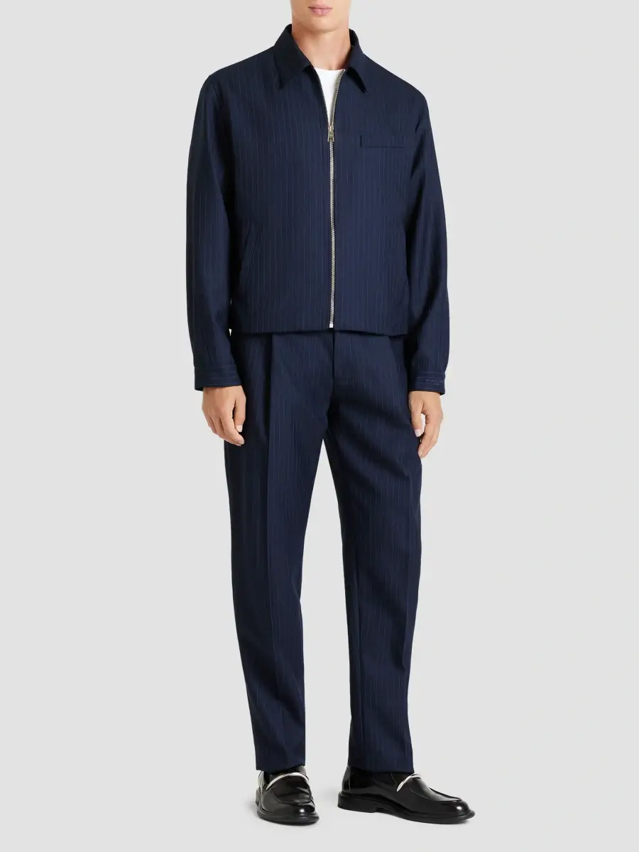 Givenchy Men's Couture Seam Zipped Striped Blouson Jacket in Wool - Navy Blue | Thumbnail 2 Givenchy Men's Couture Seam Zipped Striped Blouson Jacket in Wool - Navy Blue | Thumbnail 2