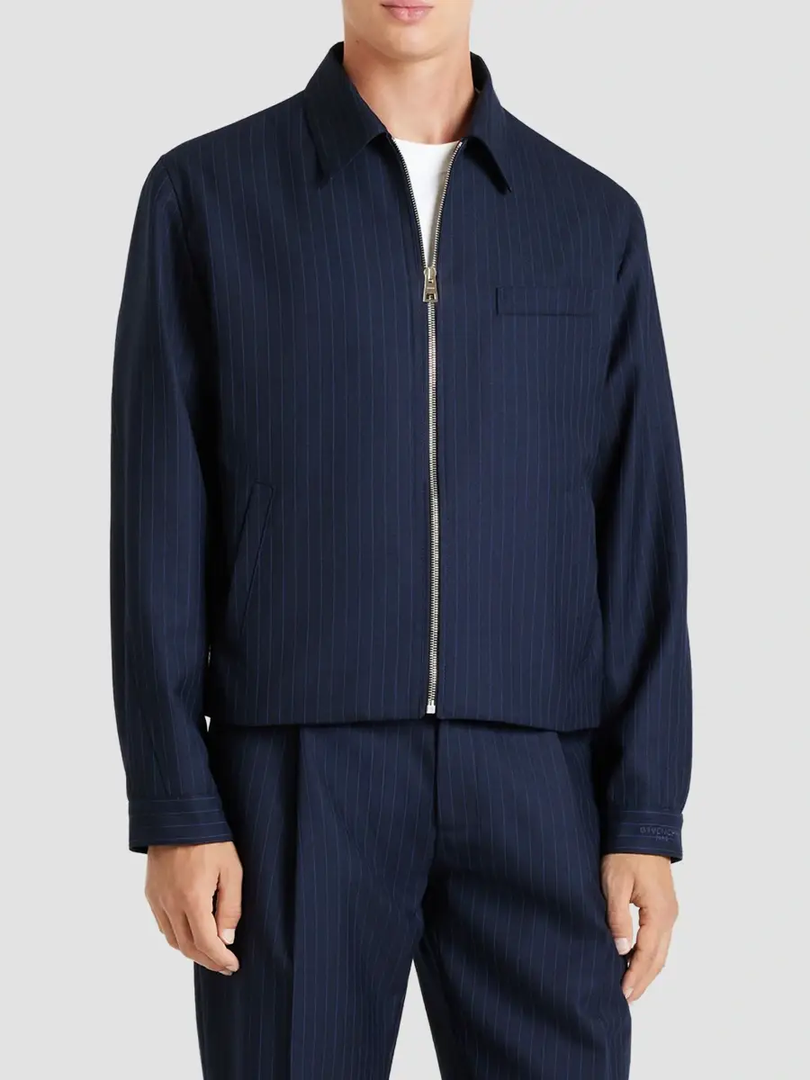 Givenchy Men's Couture Seam Zipped Striped Blouson Jacket in Wool - Navy Blue | Thumbnail 4 Givenchy Men's Couture Seam Zipped Striped Blouson Jacket in Wool - Navy Blue | Thumbnail 4