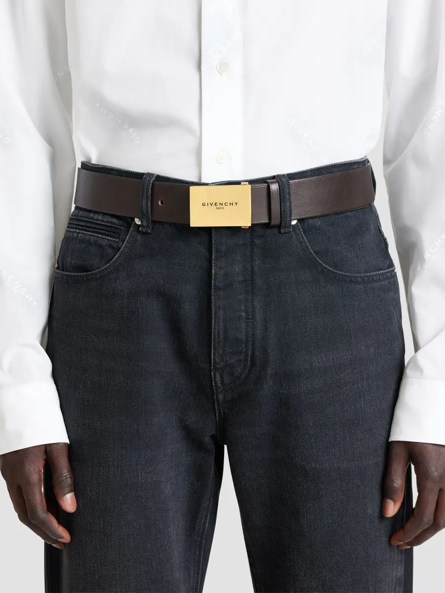 Givenchy Men's Label Reversible Belt in Leather - Ebony Brown | Thumbnail 2 Givenchy Men's Label Reversible Belt in Leather - Ebony Brown | Thumbnail 2