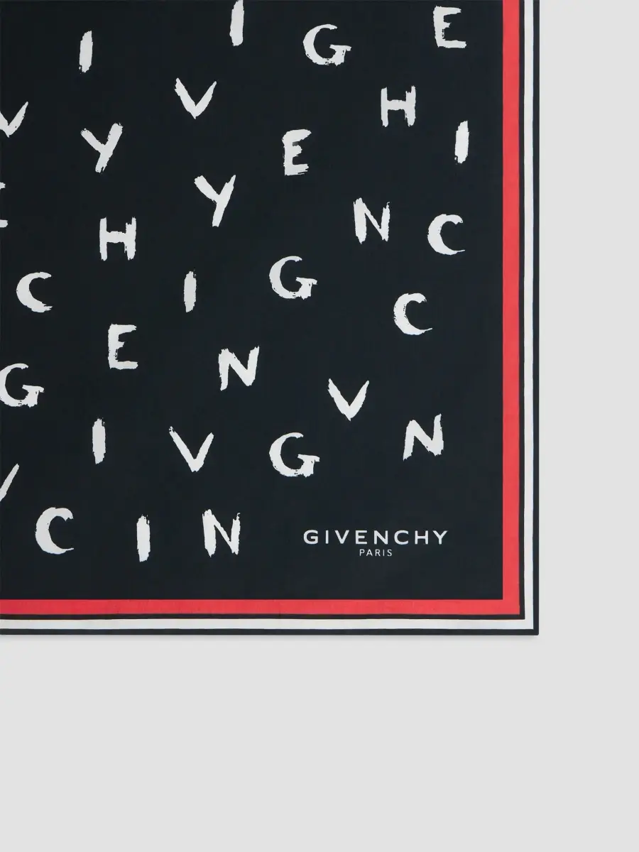 Givenchy Men's Brushed Small Square Scarf in Cotton - Black | Thumbnail 2 Givenchy Men's Brushed Small Square Scarf in Cotton - Black | Thumbnail 2