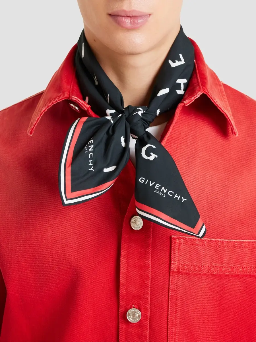 Givenchy Men's Brushed Small Square Scarf in Cotton - Black | Thumbnail 4 Givenchy Men's Brushed Small Square Scarf in Cotton - Black | Thumbnail 4
