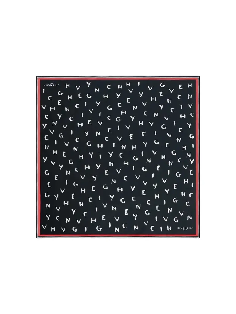 Men's Brushed Small Square Scarf in Cotton - Black