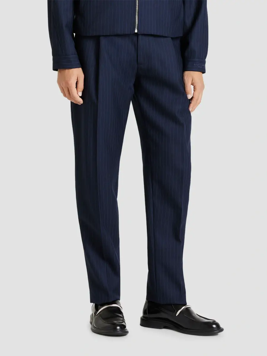 Givenchy Men's Striped Tapered Pants in Wool - Navy Blue | Thumbnail 3