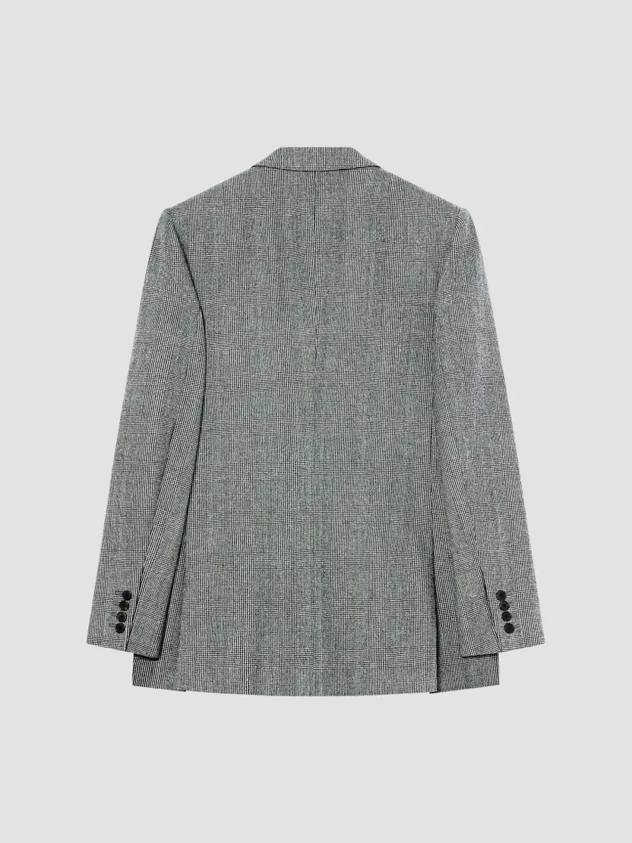 Givenchy Men's Double-Breasted Fitted Checked Jacket in Wool - Grey | Thumbnail 2 Givenchy Men's Double-Breasted Fitted Checked Jacket in Wool - Grey | Thumbnail 2