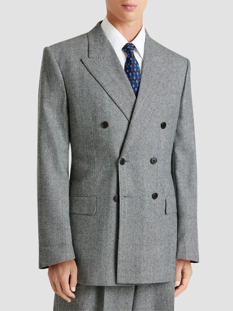 Givenchy Men's Double-Breasted Fitted Checked Jacket in Wool - Grey | Thumbnail 3 Givenchy Men's Double-Breasted Fitted Checked Jacket in Wool - Grey | Thumbnail 3