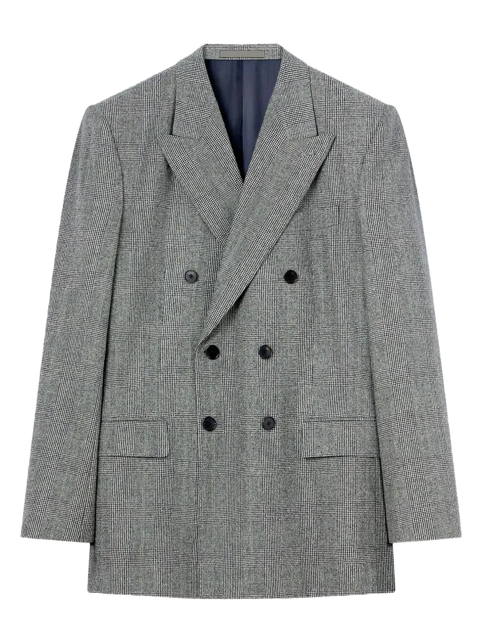 Givenchy Men's Double-Breasted Fitted Checked Jacket in Wool - Grey