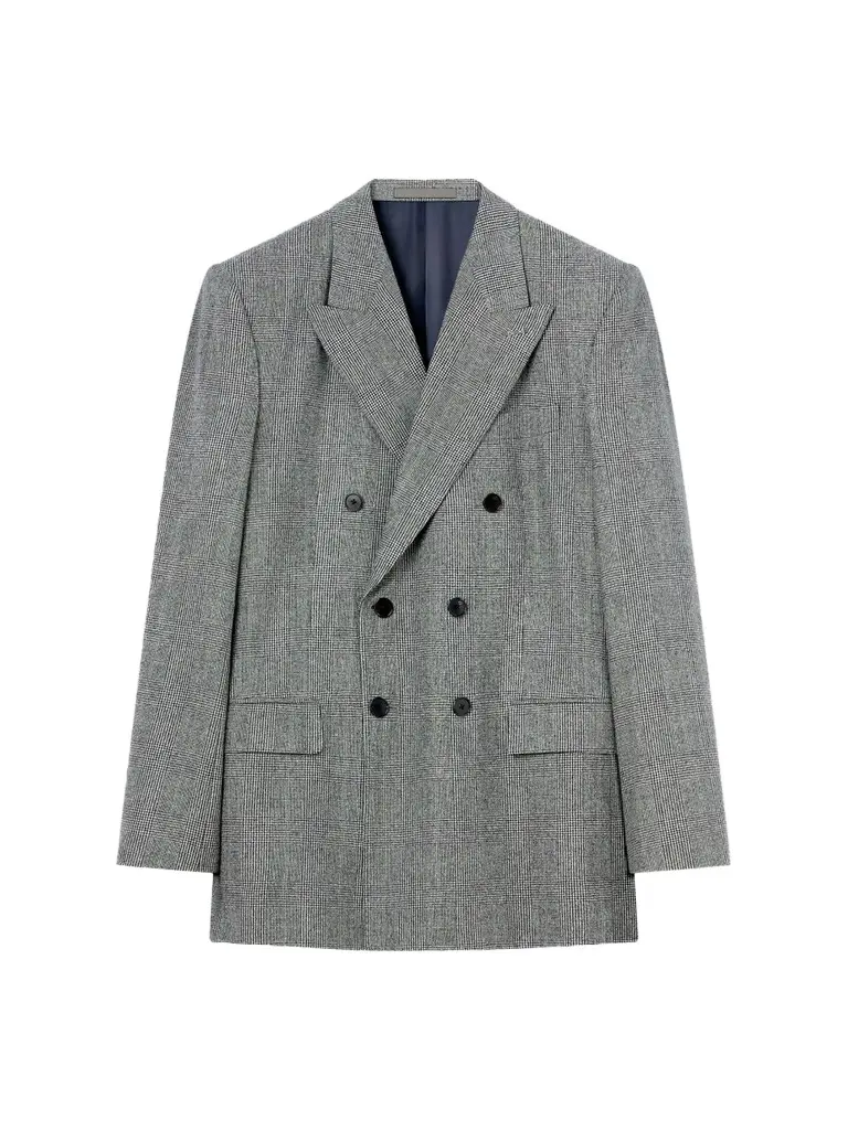 Givenchy Men's Double-Breasted Fitted Checked Jacket in Wool - Grey