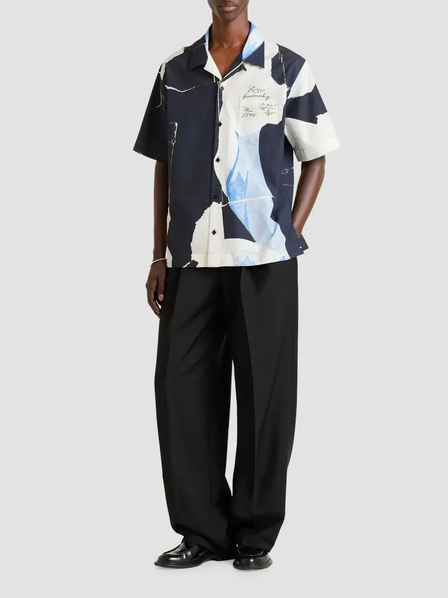 Givenchy Men's Shirt in Cotton and Silk with Collage Print - Black White Blue | Thumbnail 2