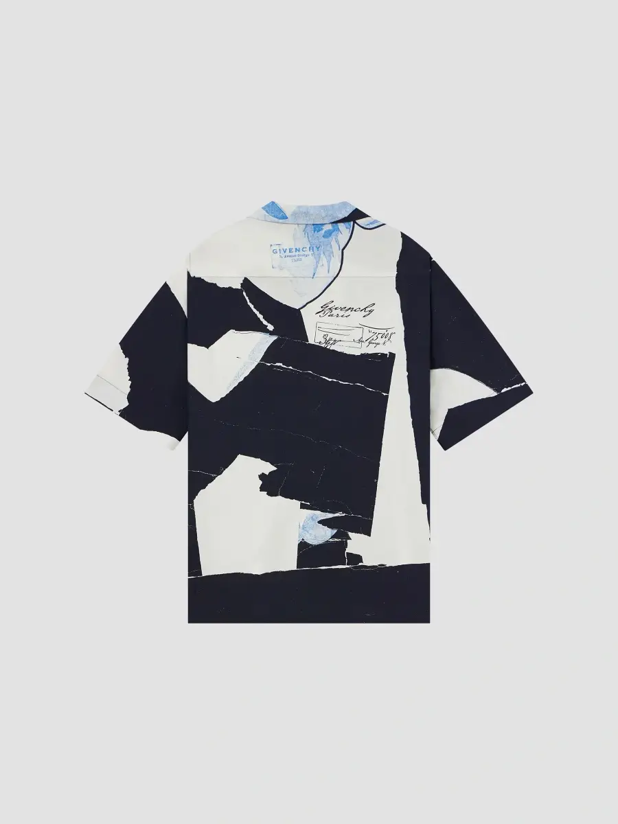 Givenchy Men's Shirt in Cotton and Silk with Collage Print - Black White Blue | Thumbnail 3