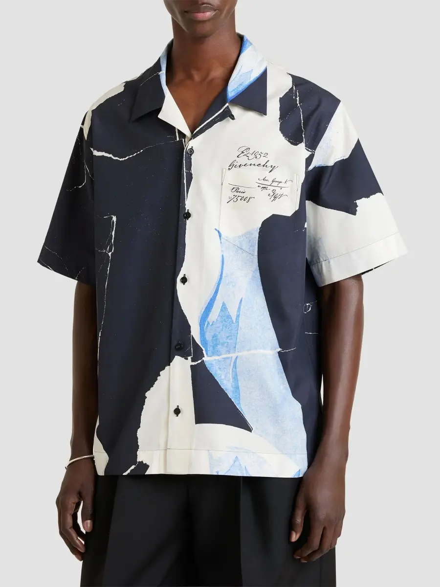 Givenchy Men's Shirt in Cotton and Silk with Collage Print - Black White Blue | Thumbnail 4