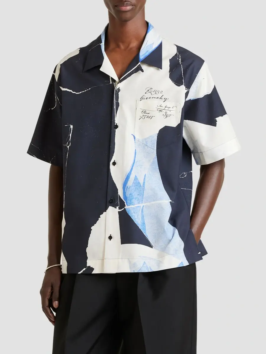 Givenchy Men's Shirt in Cotton and Silk with Collage Print - Black White Blue | Thumbnail 5