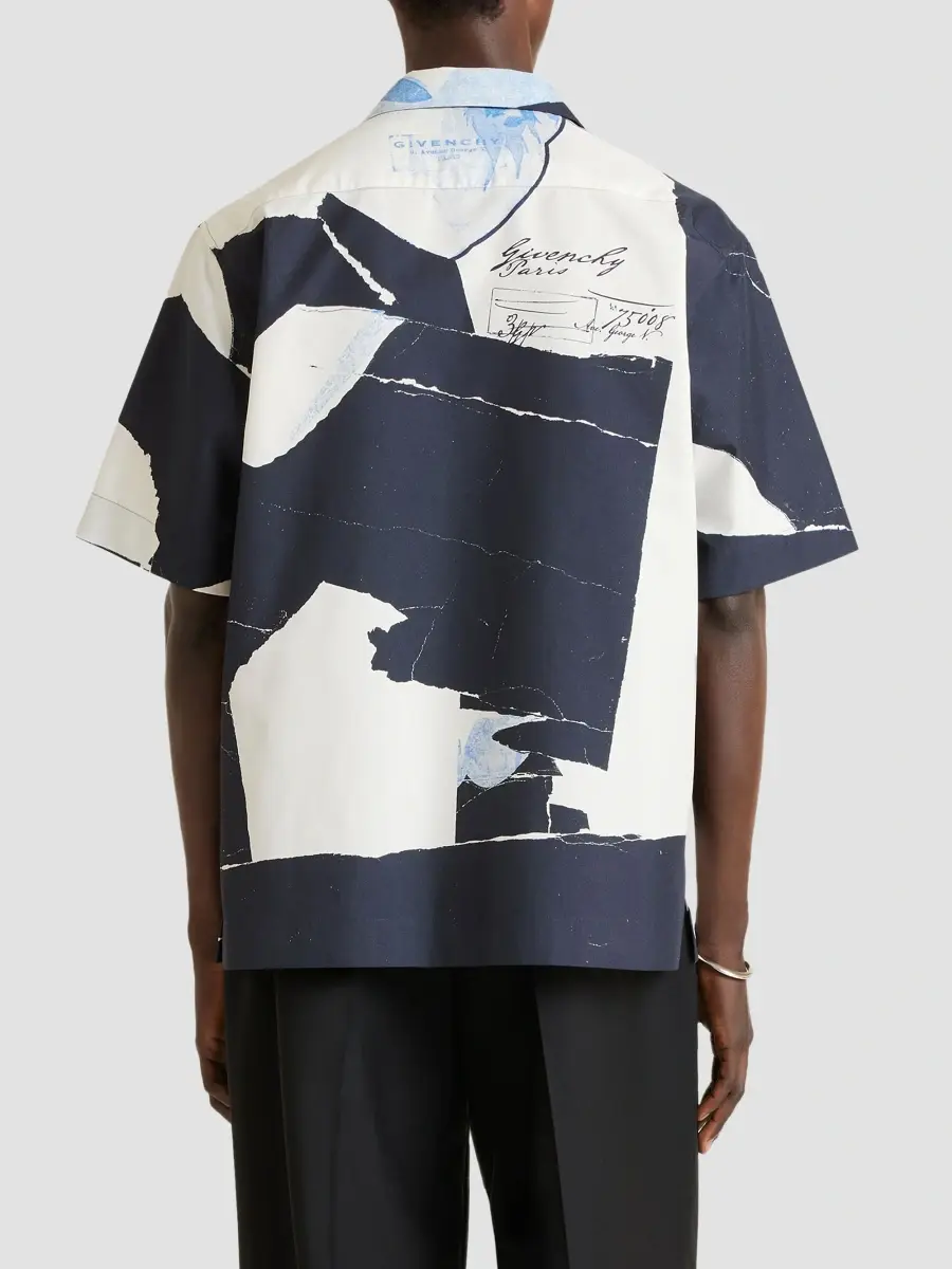 Givenchy Men's Shirt in Cotton and Silk with Collage Print - Black White Blue | Thumbnail 6