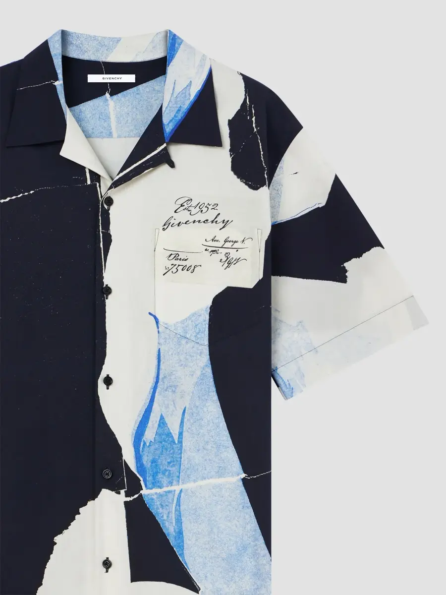 Givenchy Men's Shirt in Cotton and Silk with Collage Print - Black White Blue | Thumbnail 7