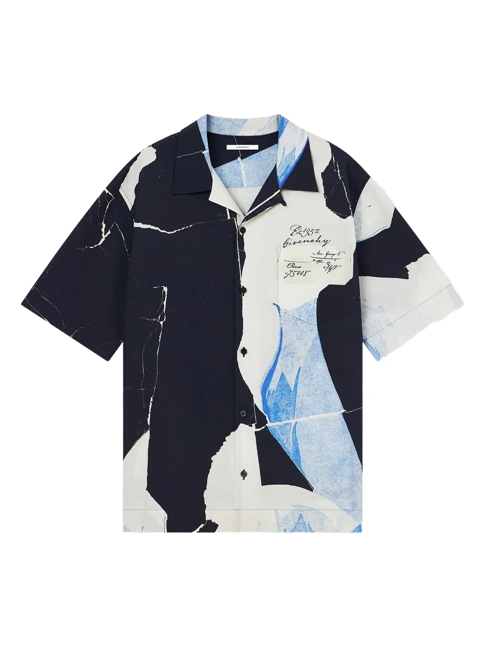 Givenchy Men's Shirt in Cotton and Silk with Collage Print - Black White Blue