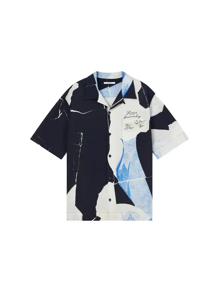Givenchy Men's Shirt in Cotton and Silk with Collage Print - Black White Blue