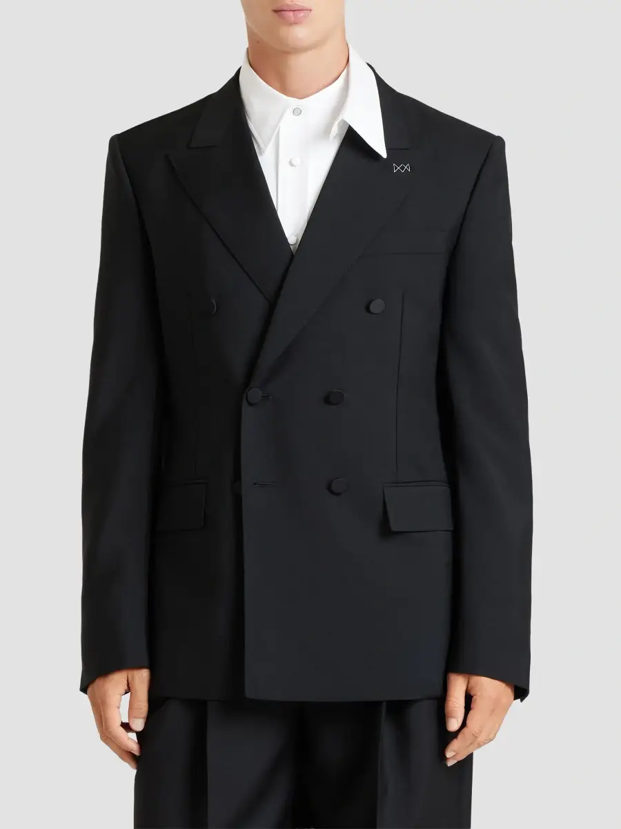 Givenchy Men's Double-Breasted Fitted Jacket in Wool and Mohair - Black | Thumbnail 4 Givenchy Men's Double-Breasted Fitted Jacket in Wool and Mohair - Black | Thumbnail 4