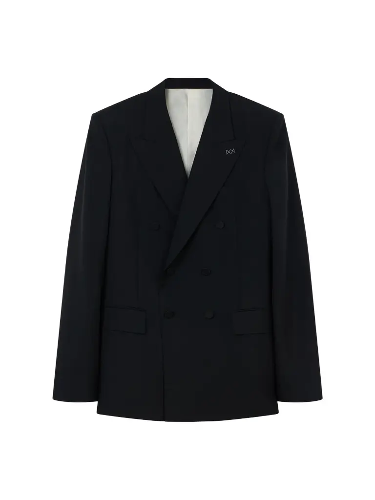 Men's Double-Breasted Fitted Jacket in Wool and Mohair - Black Men's Double-Breasted Fitted Jacket in Wool and Mohair - Black