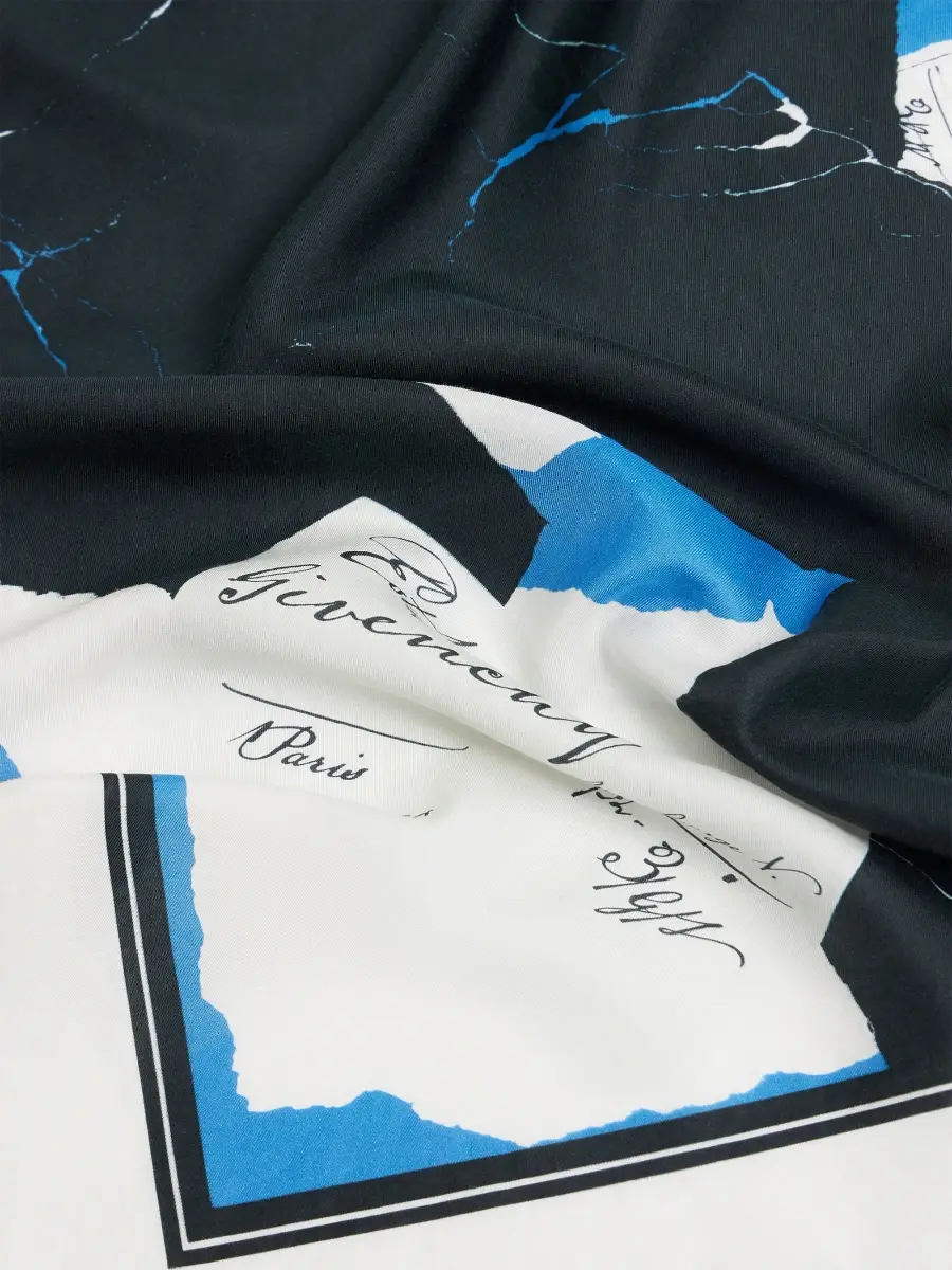 Givenchy Men's Small Square Scarf in Cotton and Silk with Collage Print - White Blue | Thumbnail 4