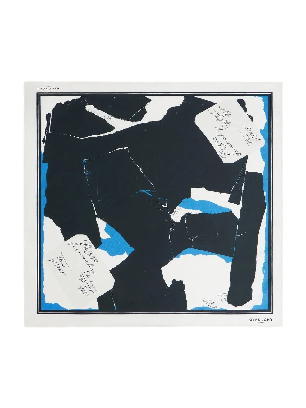 Givenchy Men's Small Square Scarf in Cotton and Silk with Collage Print - White Blue